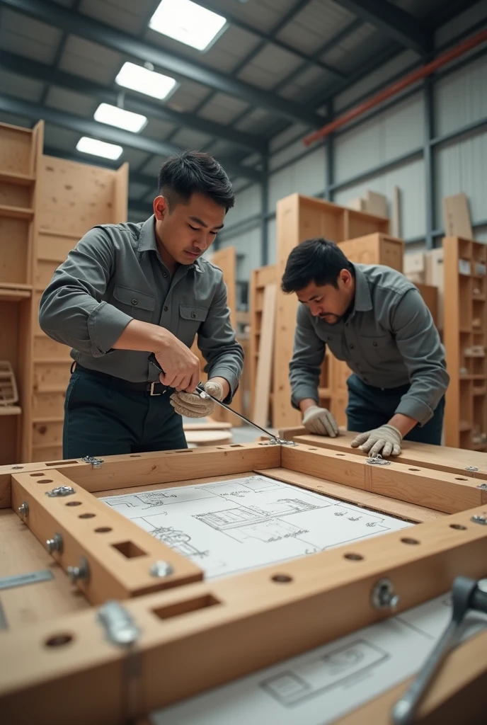 Professional furniture assembly in progress